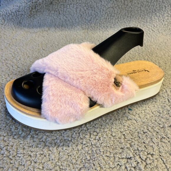 Koolaburra by UGG Batya Faux Fur Slippers Womens 9.5 Pink Shoes Platform Sandal - Picture 1 of 9
